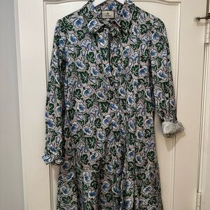 Tuckernuck Blue and Green Floral Long Sleeve Dress